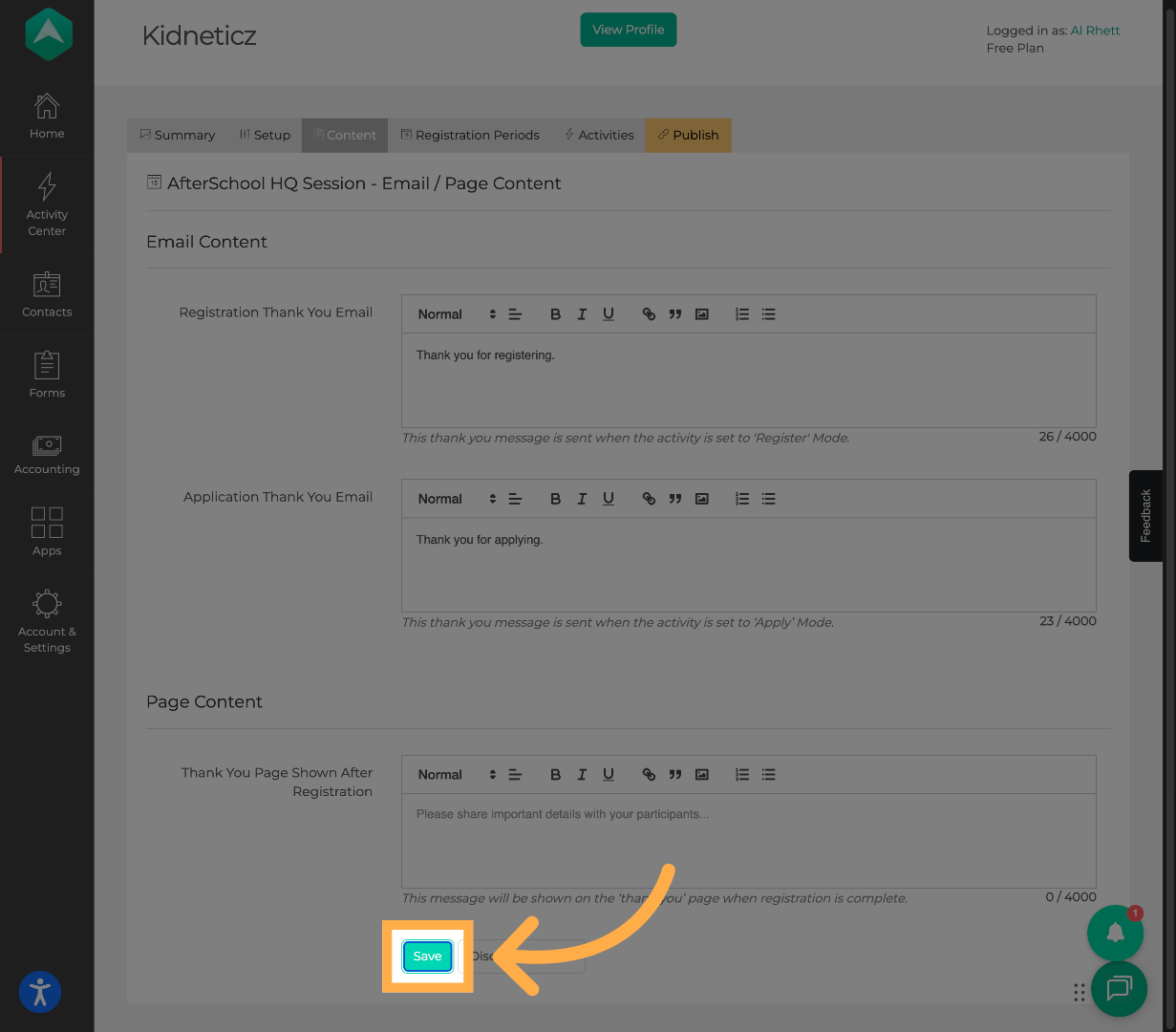 Save Content Changes
