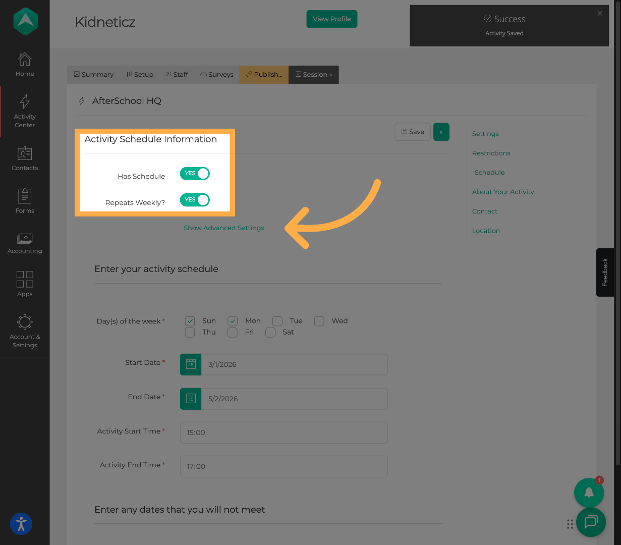Show Advanced Settings