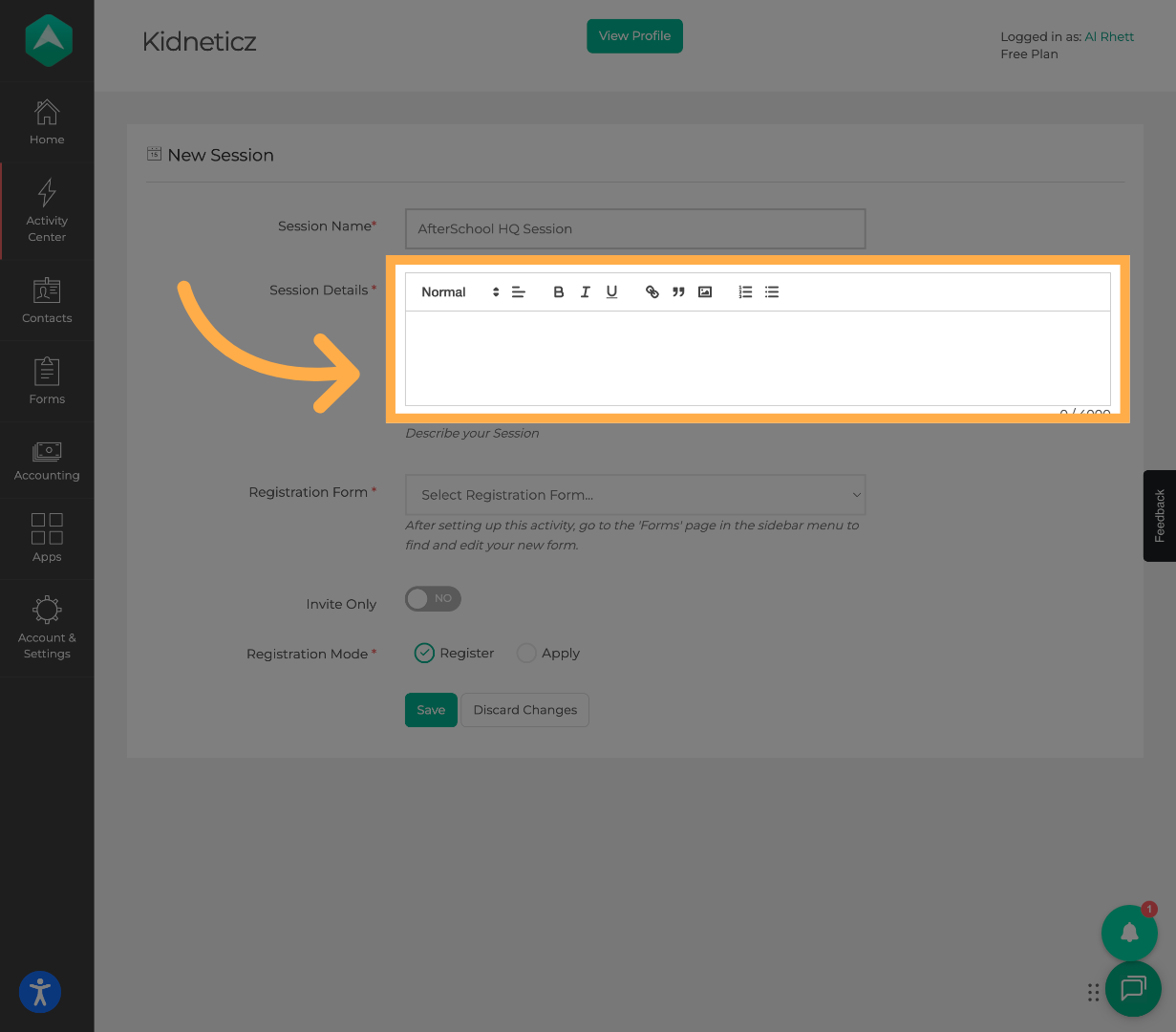 Enter Session Details