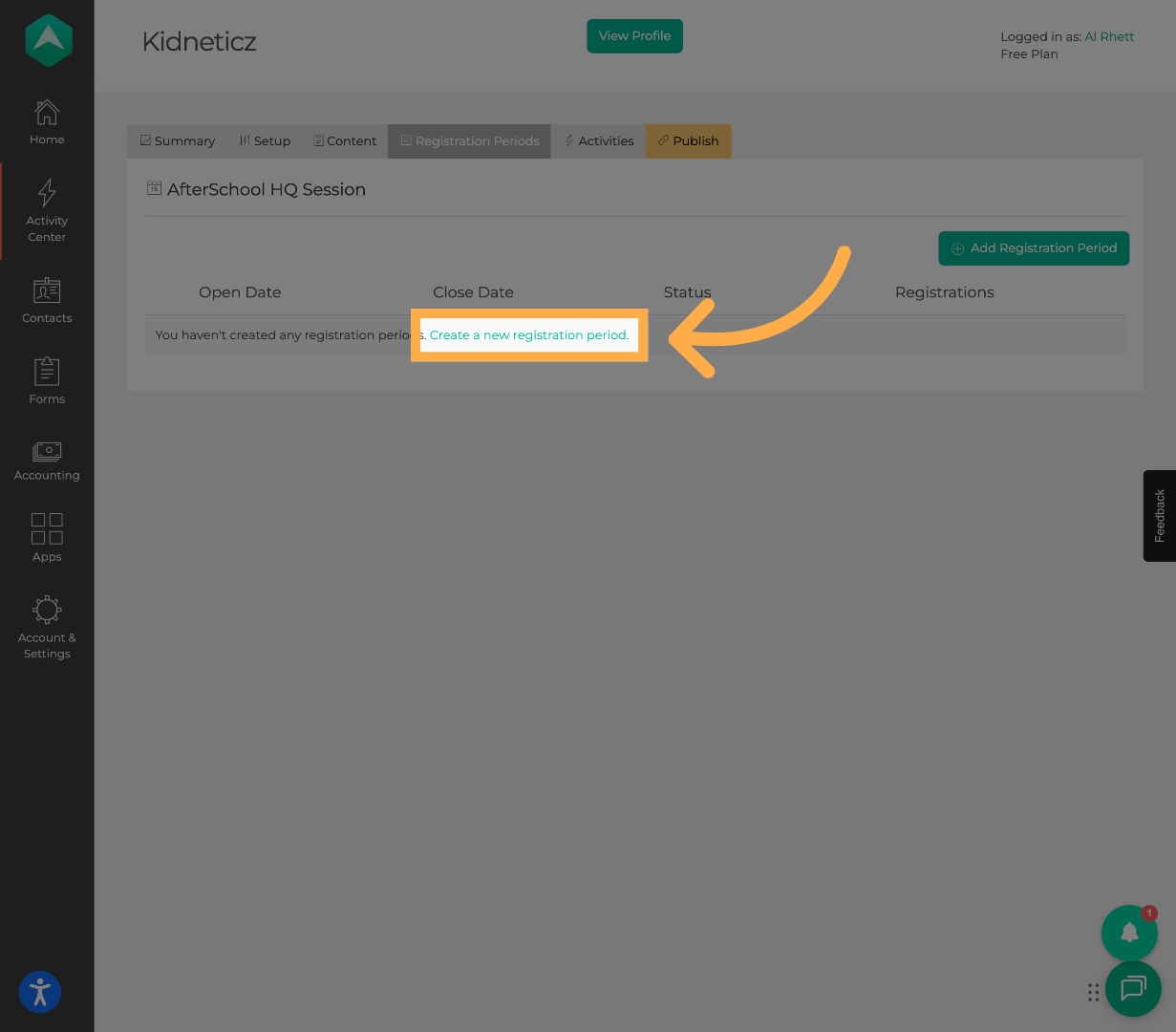 Create New Registration Period