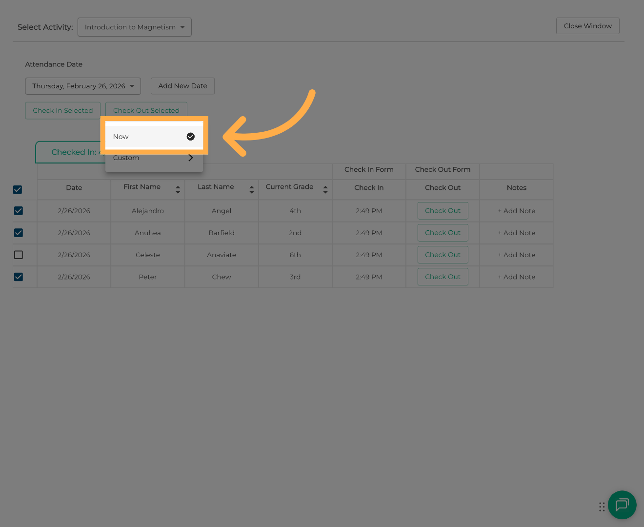 Set Check-Out Time to Now