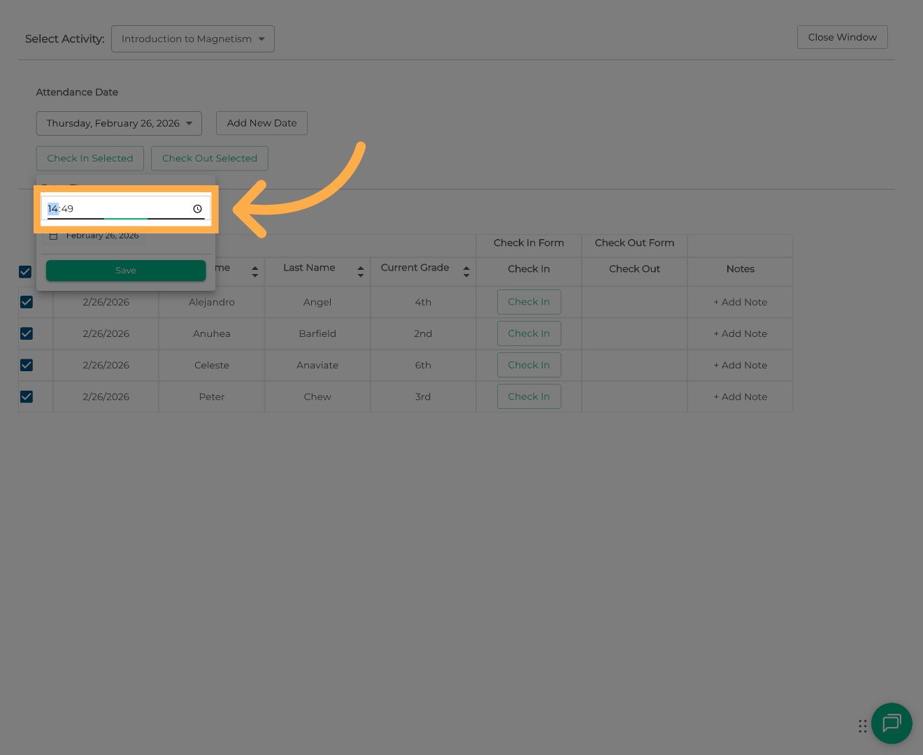 Select Check-In Hour