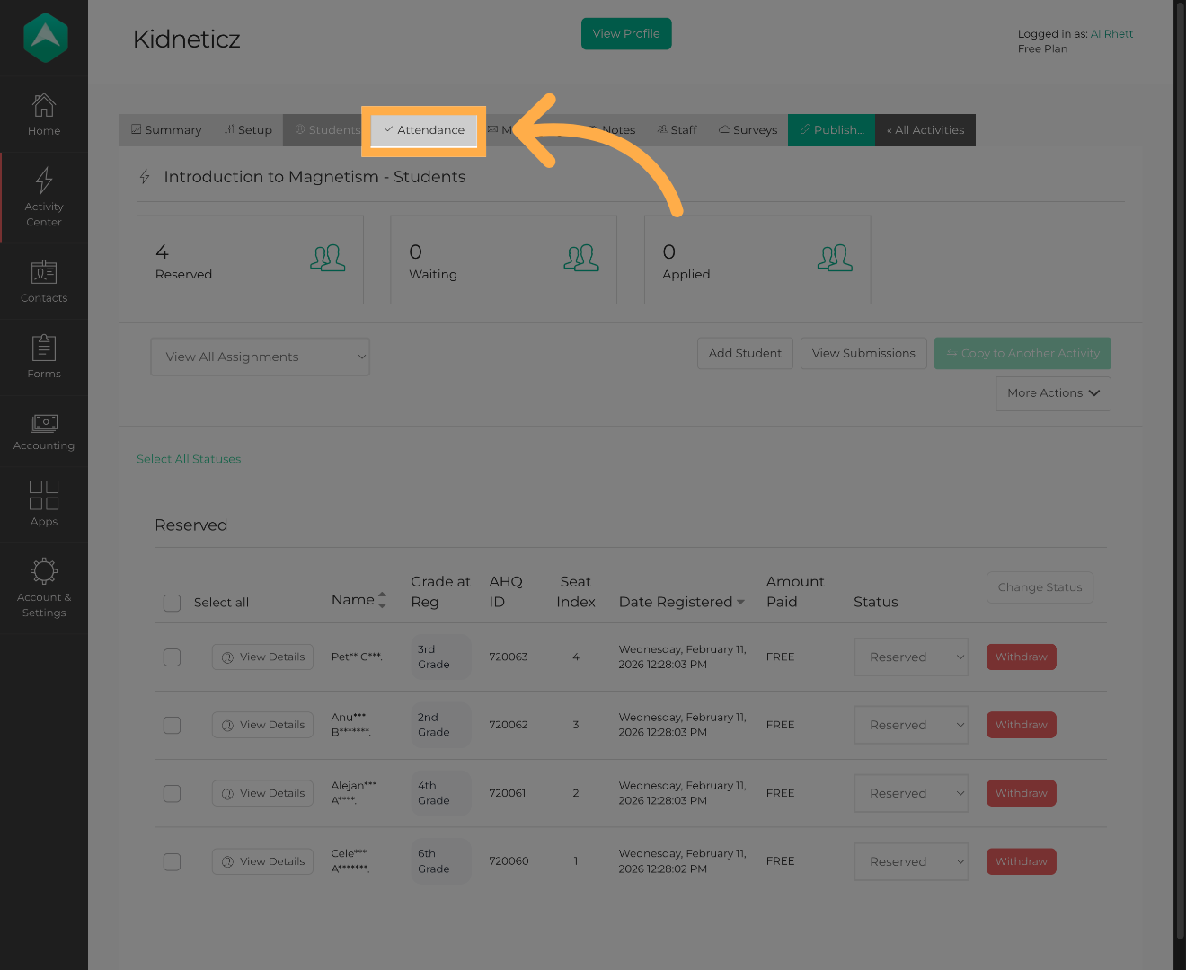 Navigate to Attendance Section