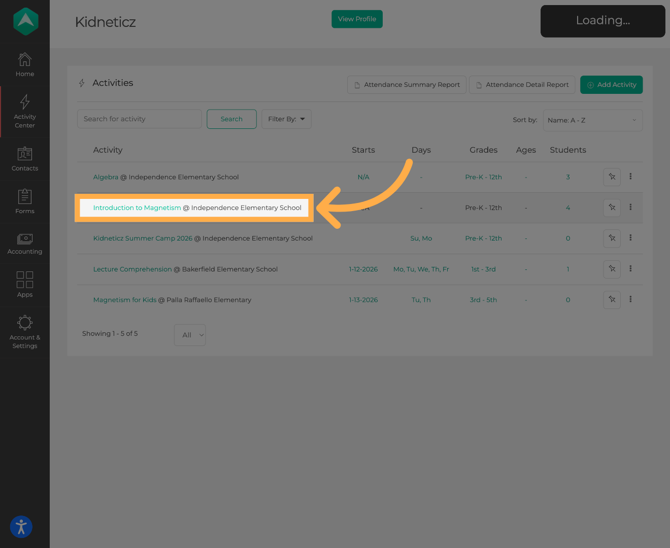 Open Specific Activity