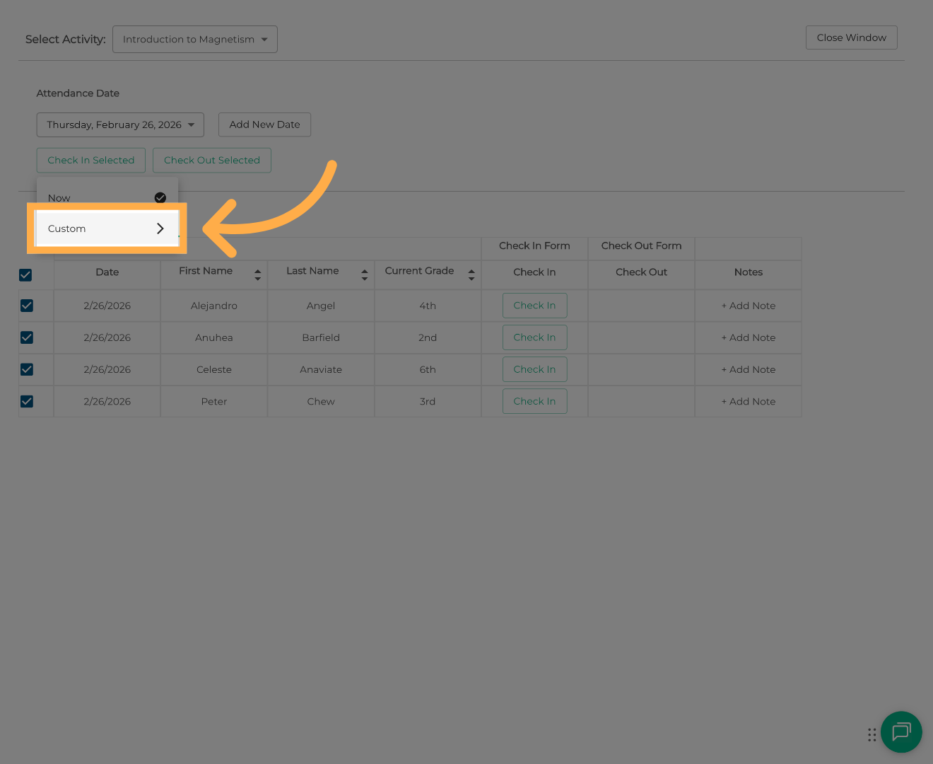 Choose Custom Time Option