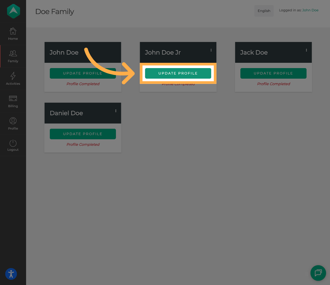 Click on "Update Profile"