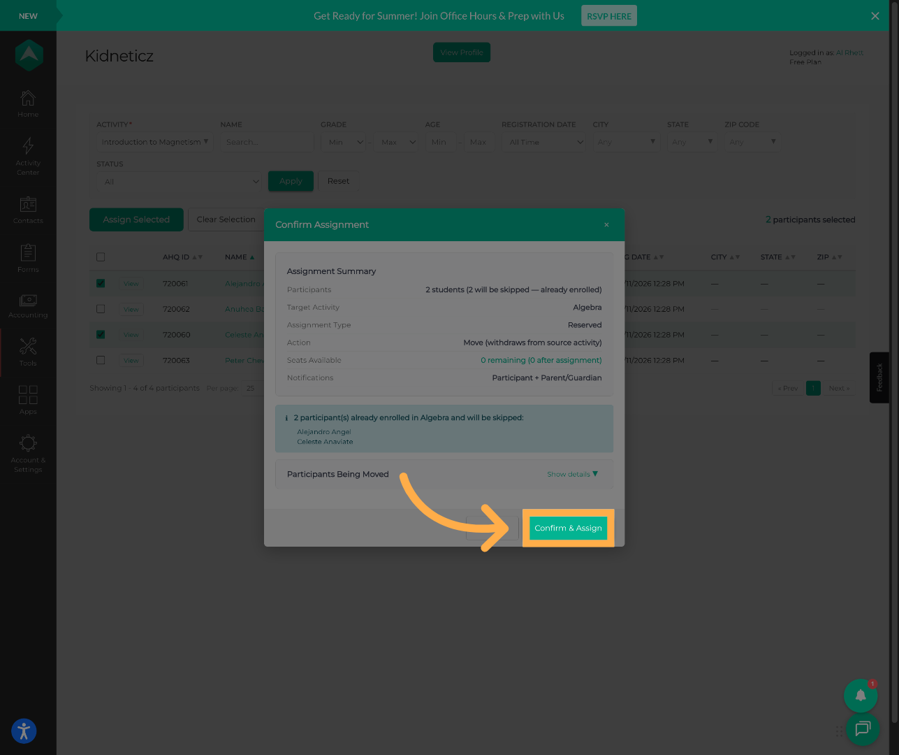 Confirm and Assign Activities