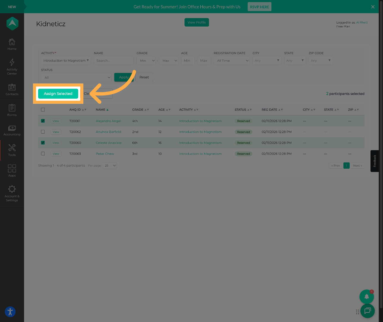 Assign Selected Activities