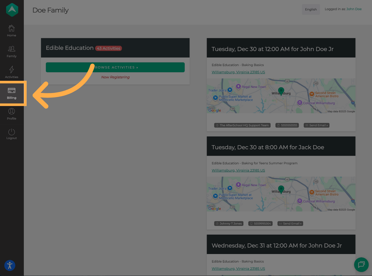 Access the Billing Section