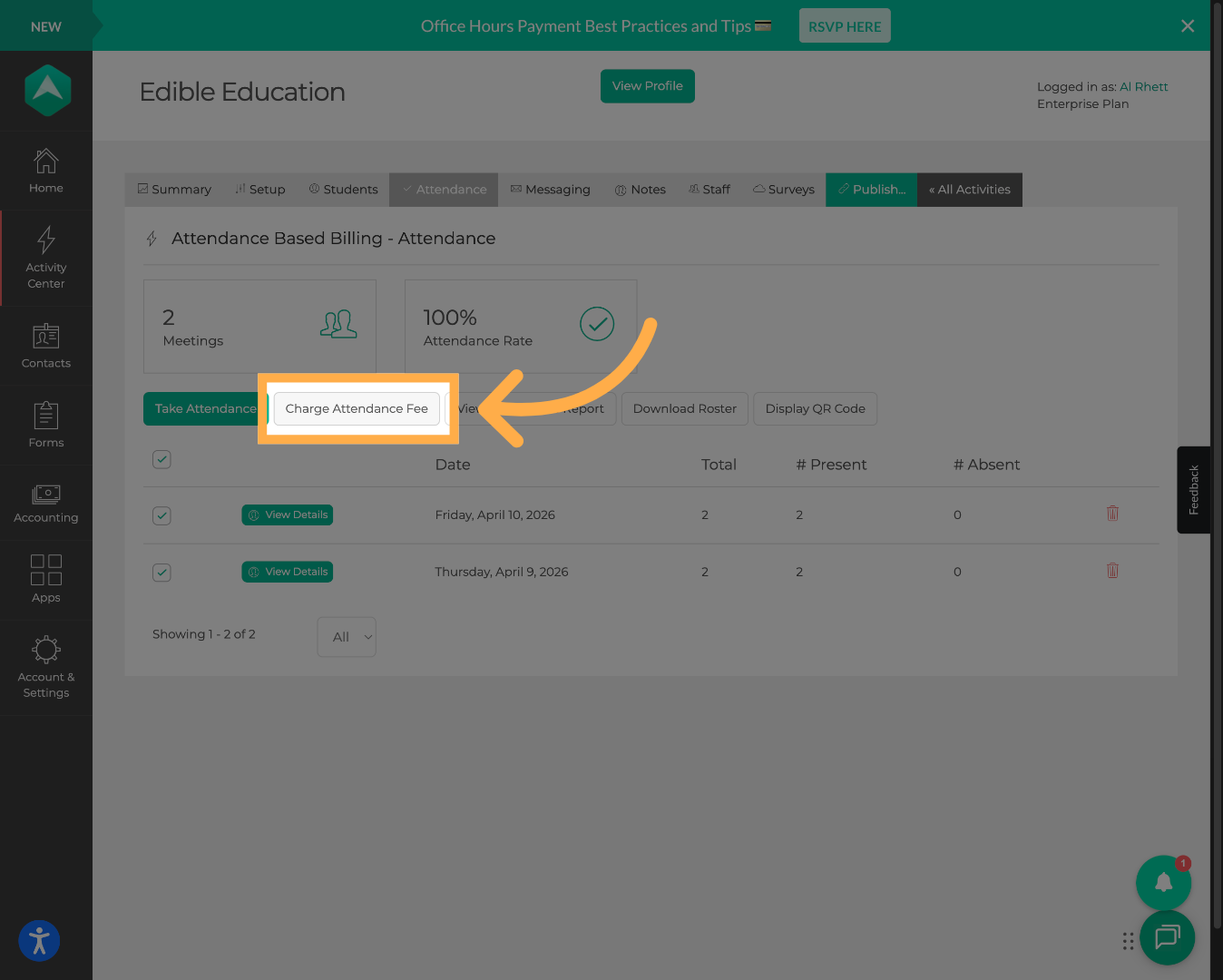 Select Charge Attendance Fee