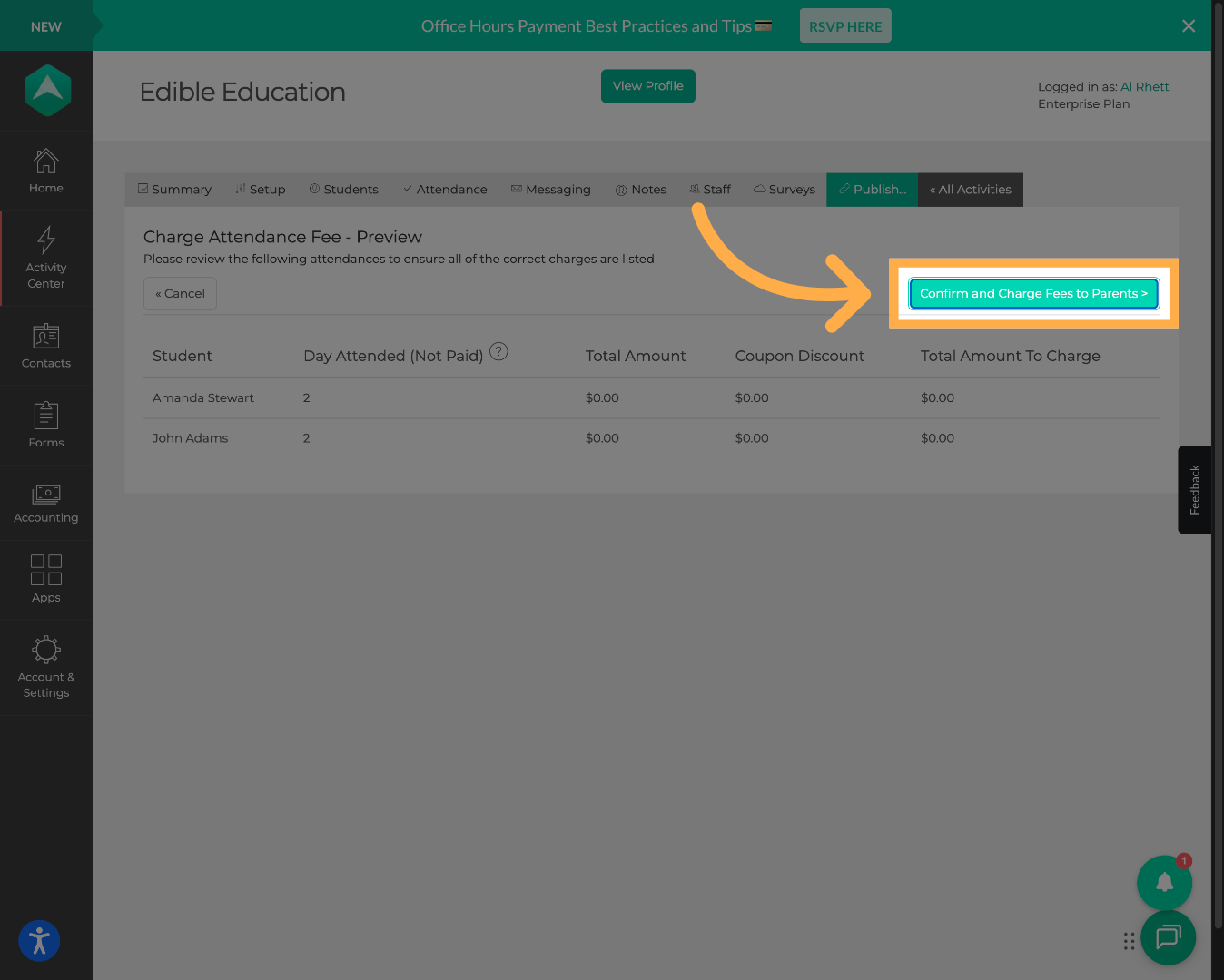 Confirm and Charge Fees