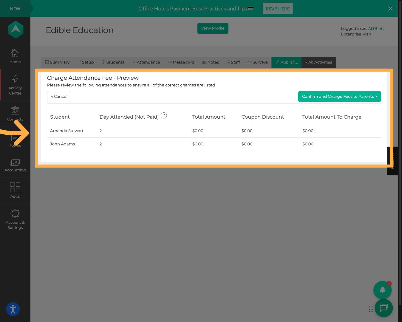 Review Attendance Fee Details