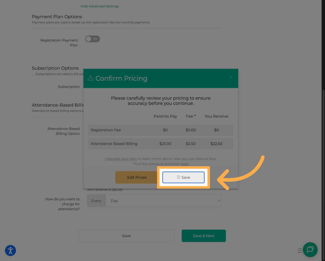 Confirm Settings Save