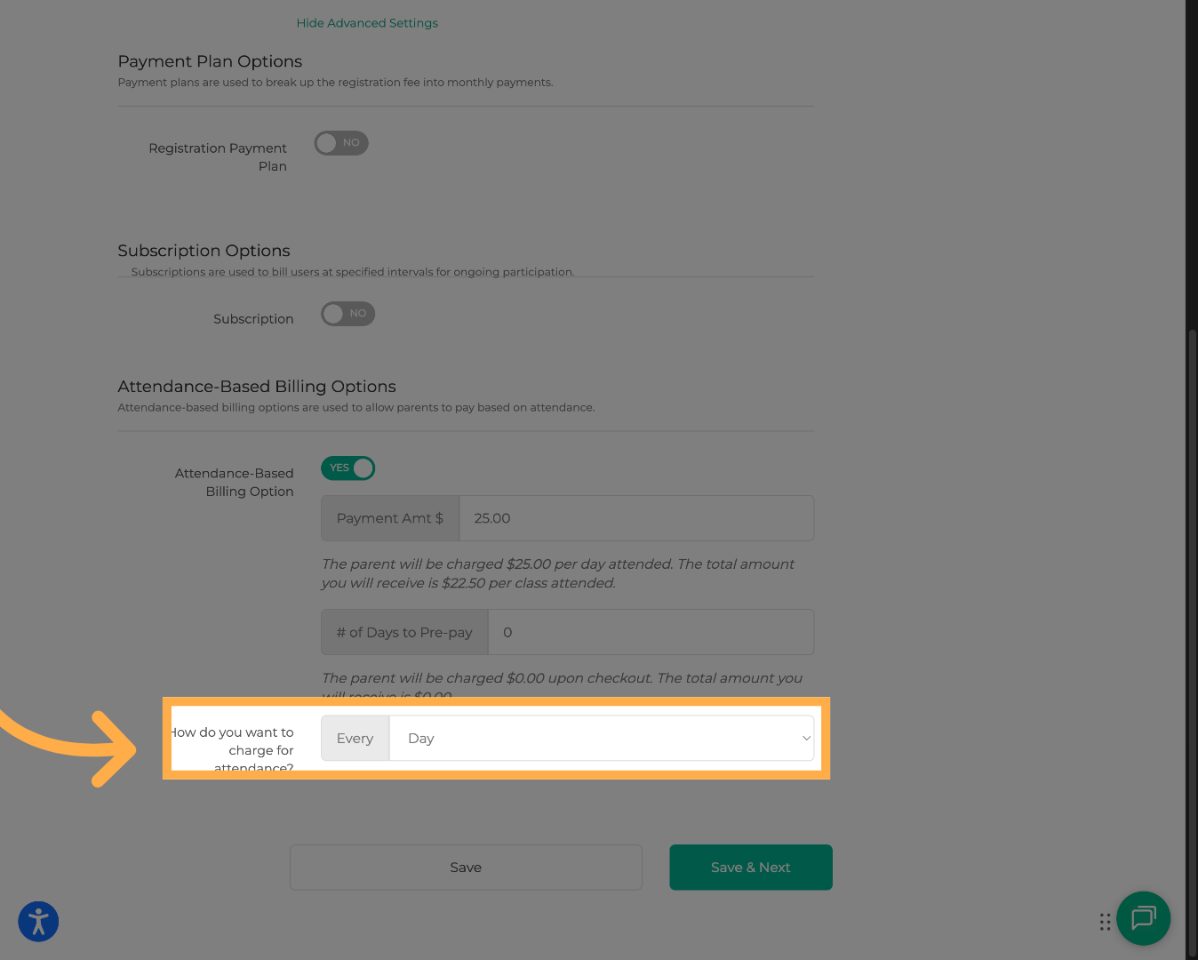 Choose Attendance Type
