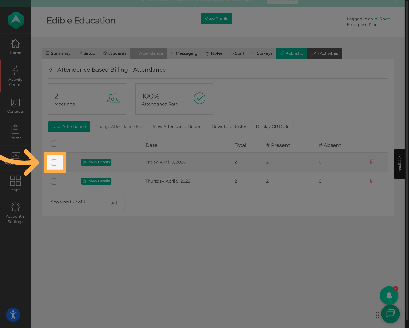 Access Attendance Options