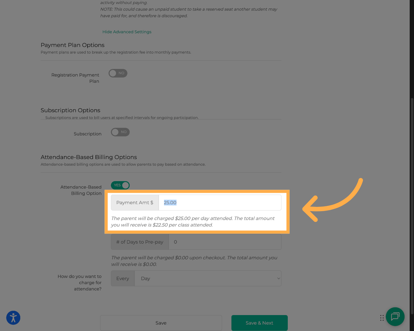 Select Attendance Fee