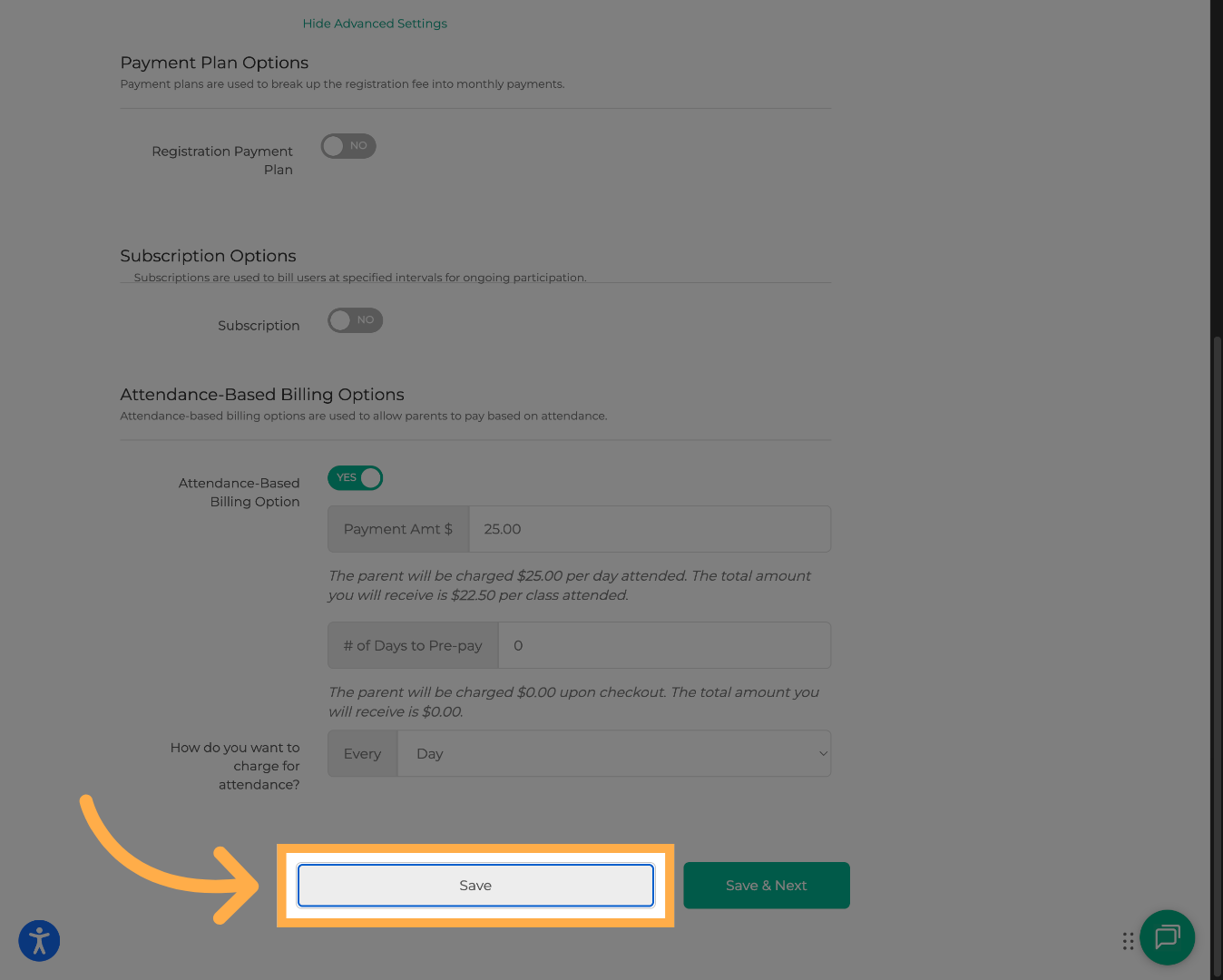 Save Attendance Settings