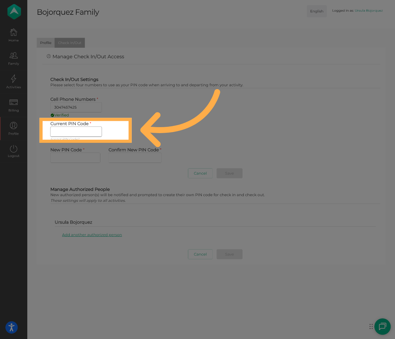 Update your PIN Code