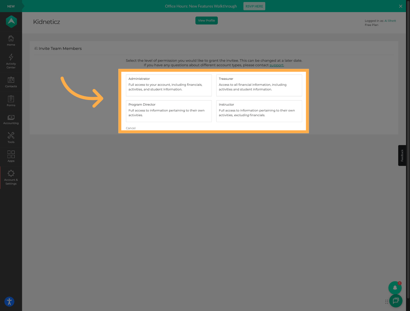 Select the Staff Permission Level