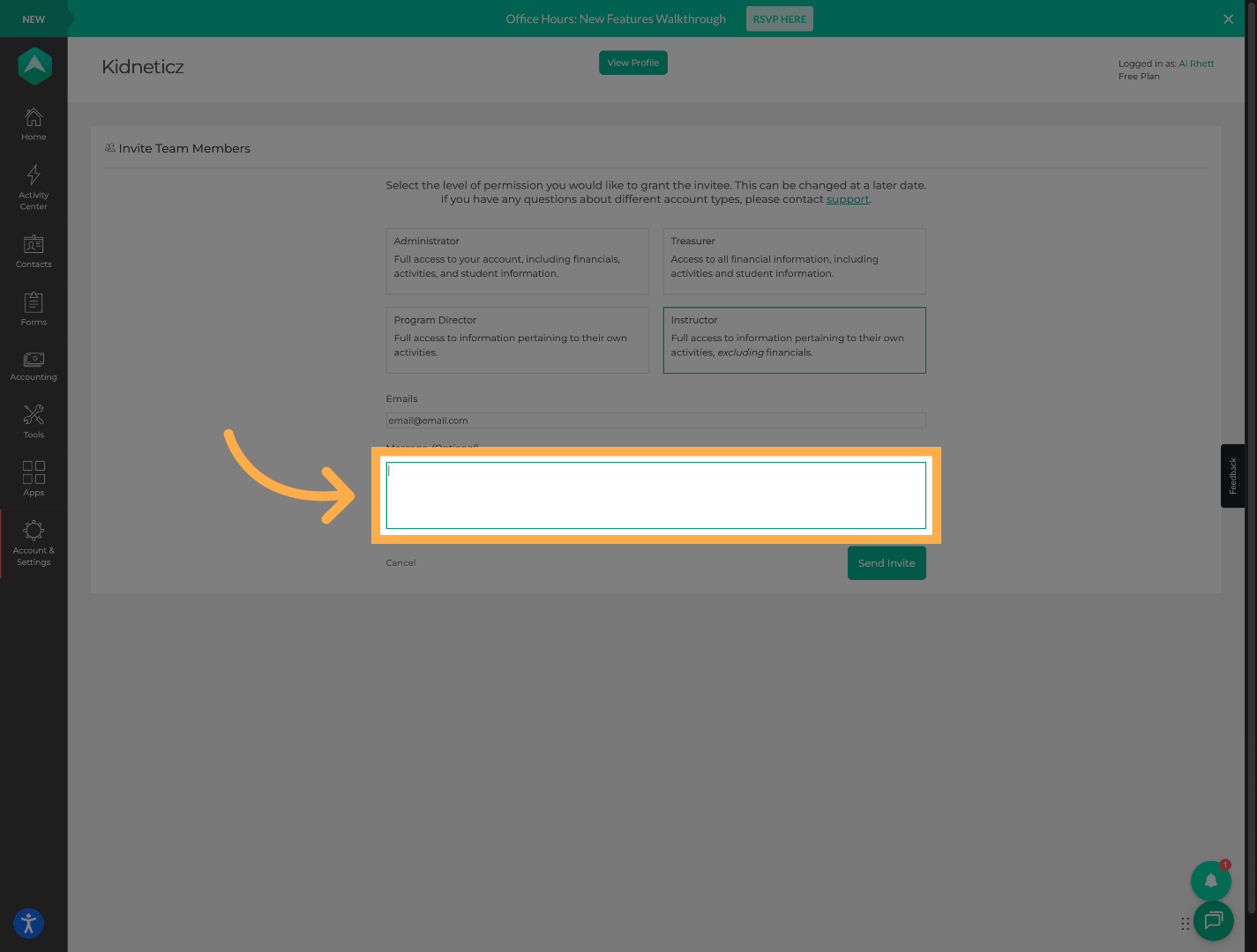 Add an Optional Invitation Message