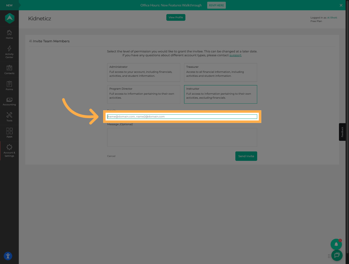 Enter Staff Email Addresses