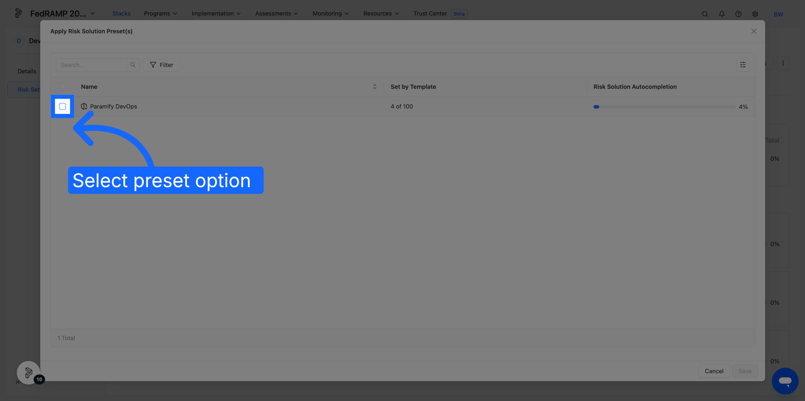 Activate Preset Option