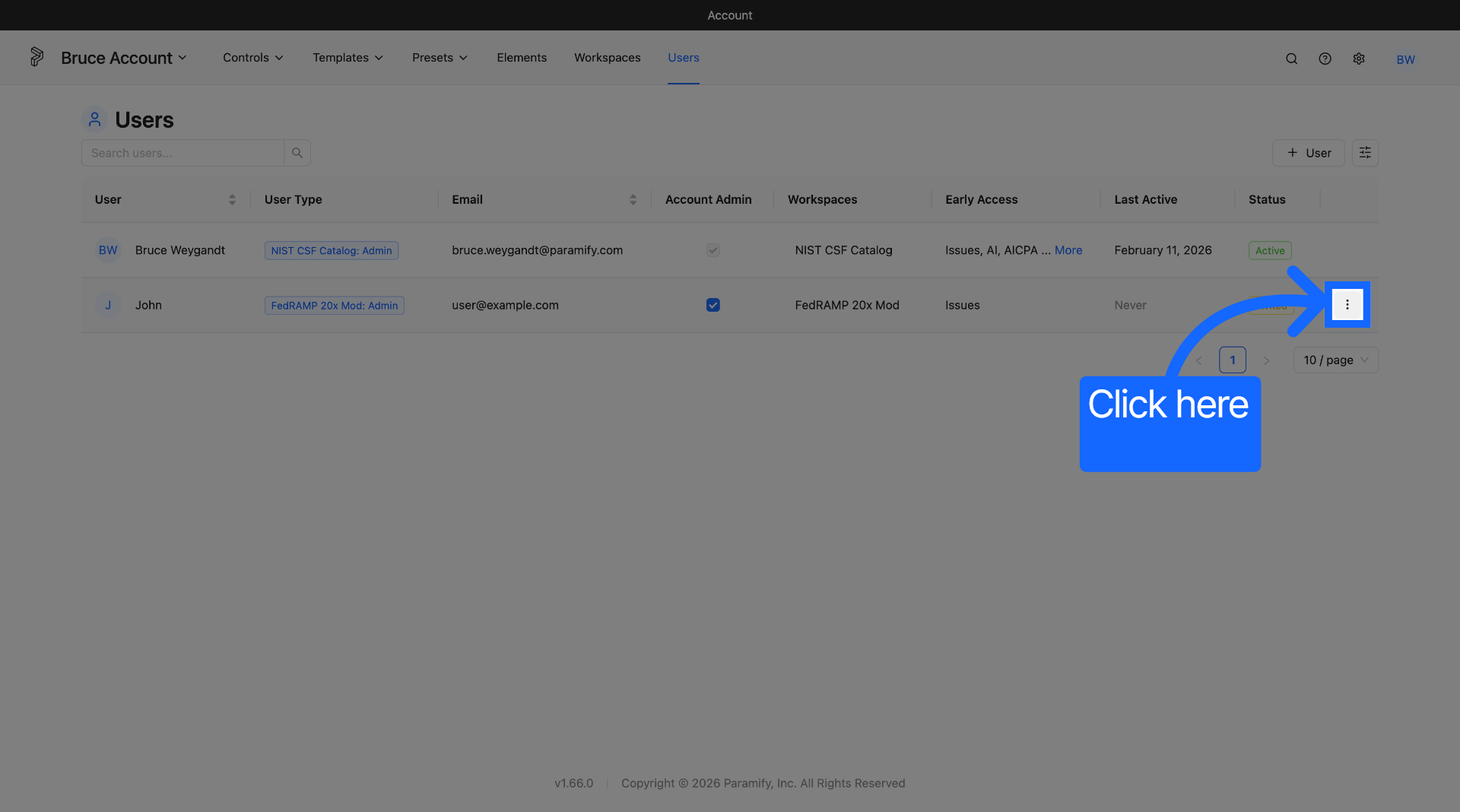 User row showing the three-dot menu for additional actions