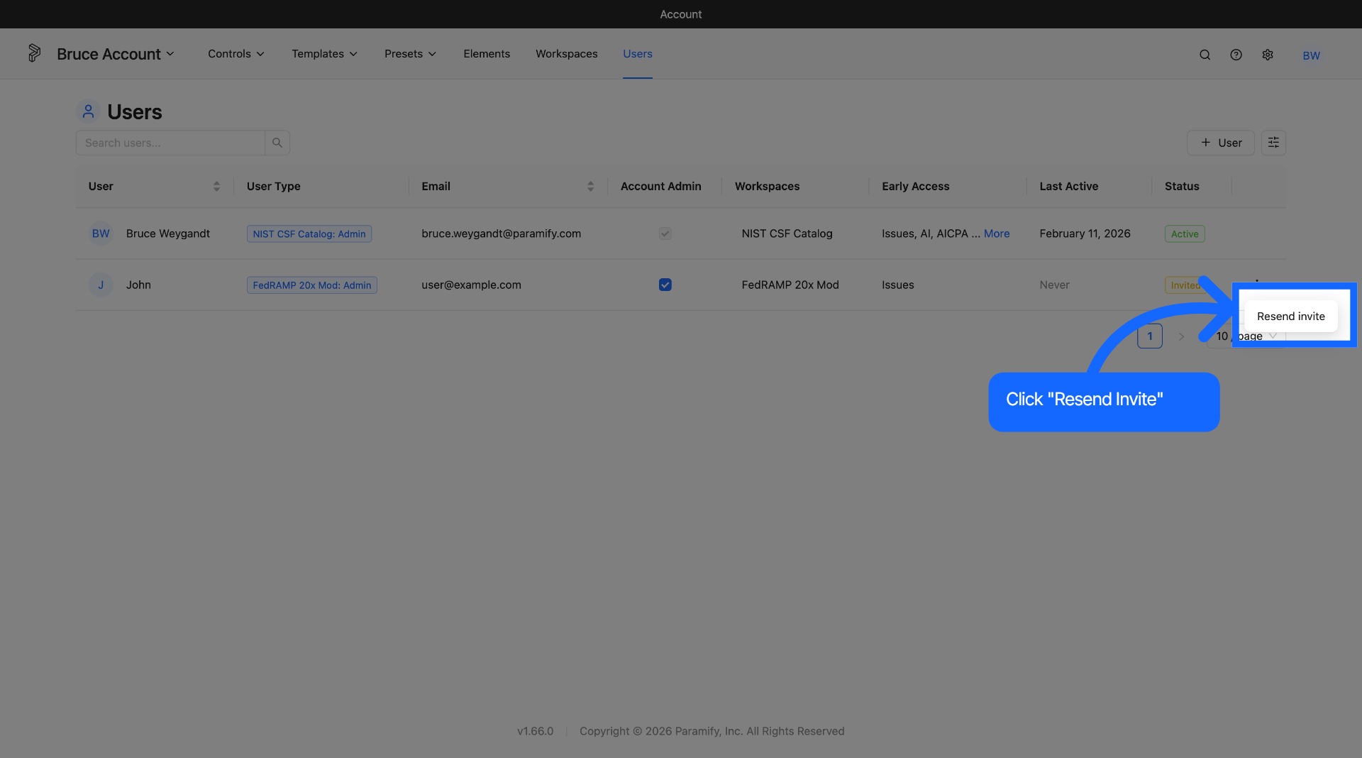Three-dot menu expanded showing the Resend Invite option