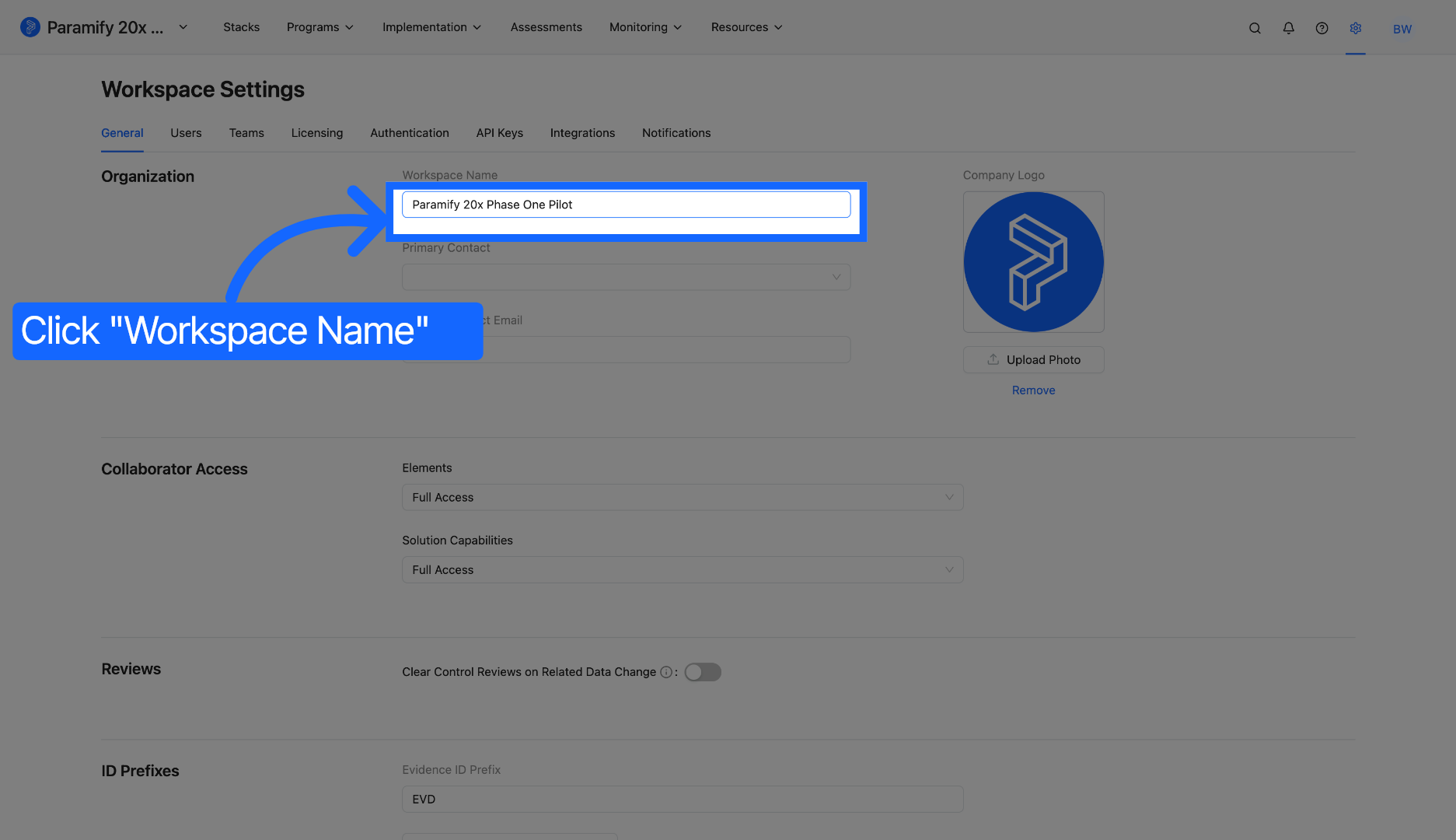 Select Workspace Name