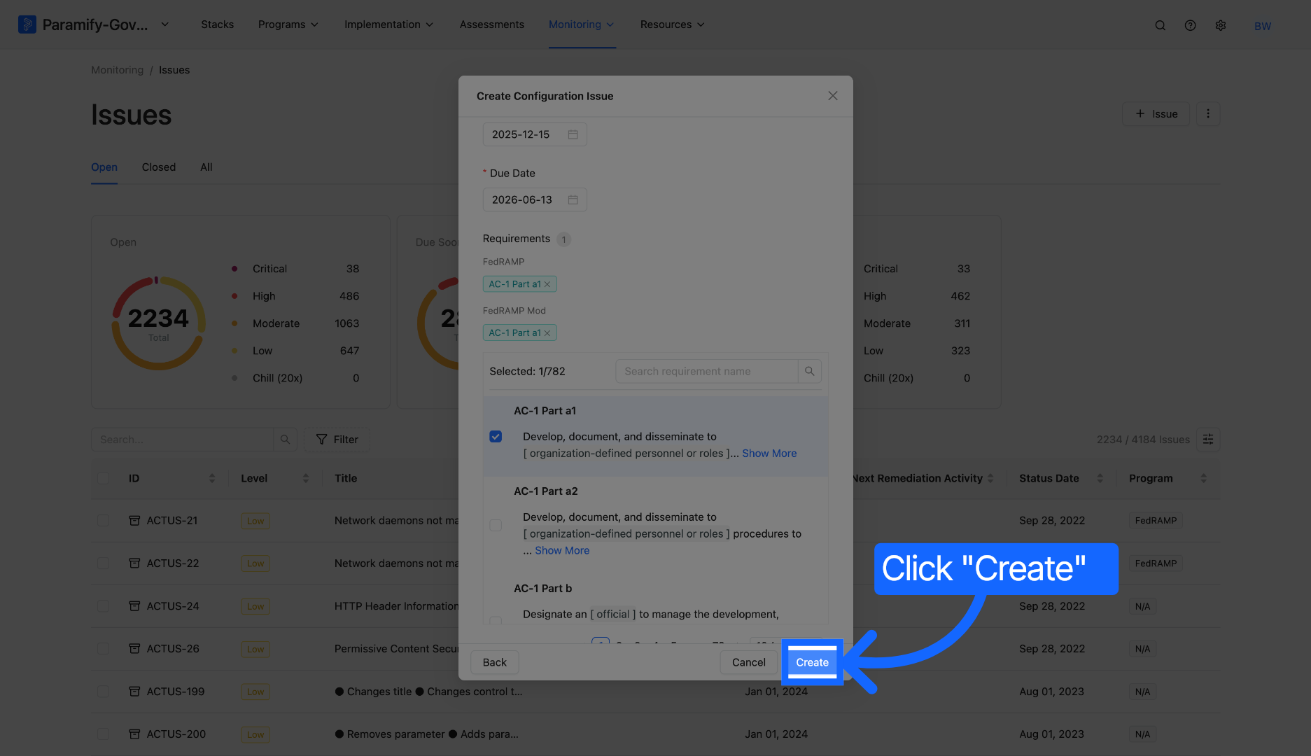 Click Create Button