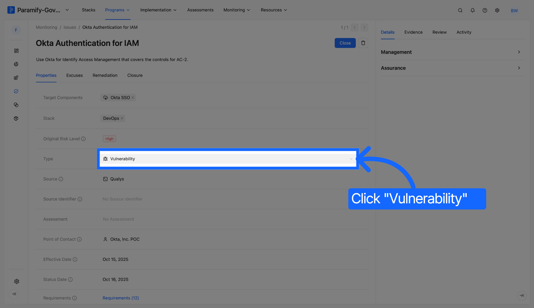 Select Issue Type