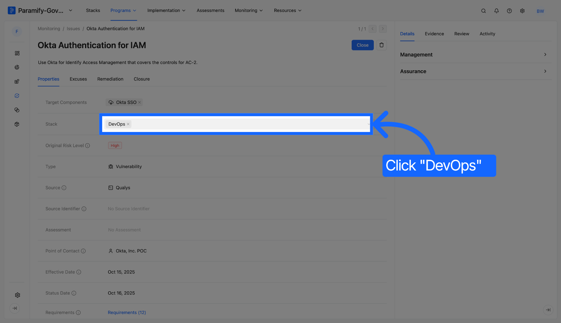 Navigate to DevOps Section