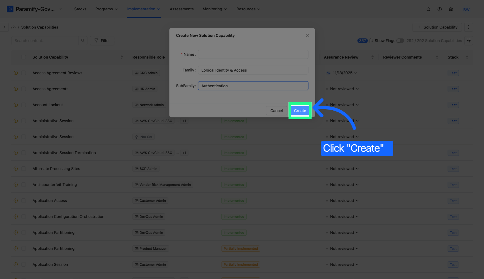 Click Create to Finalize