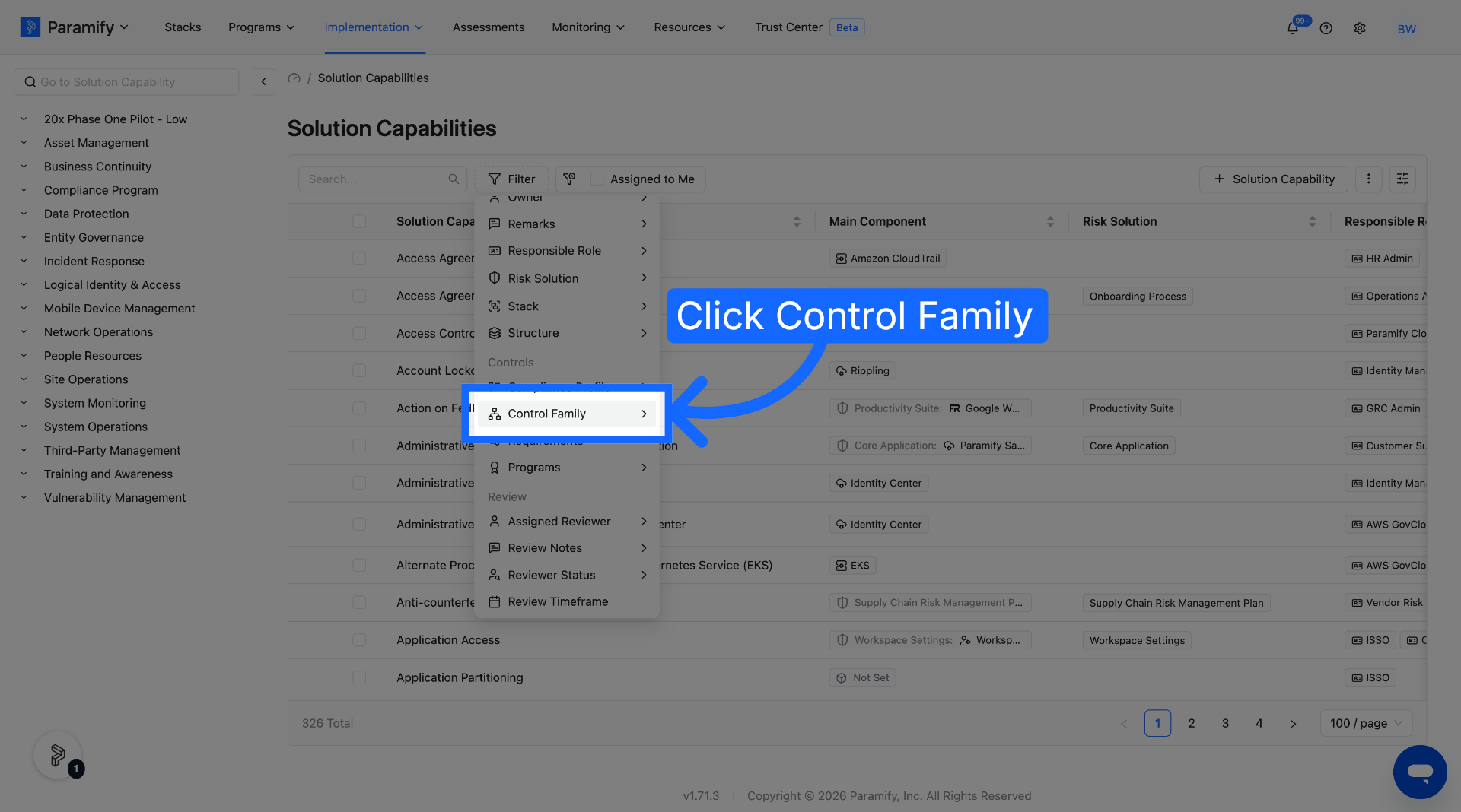 Access Control Family Filter
