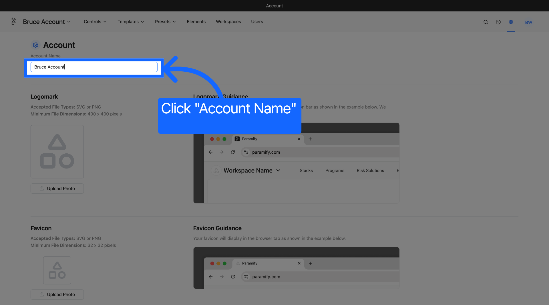 Account Name field highlighted with an edit cursor