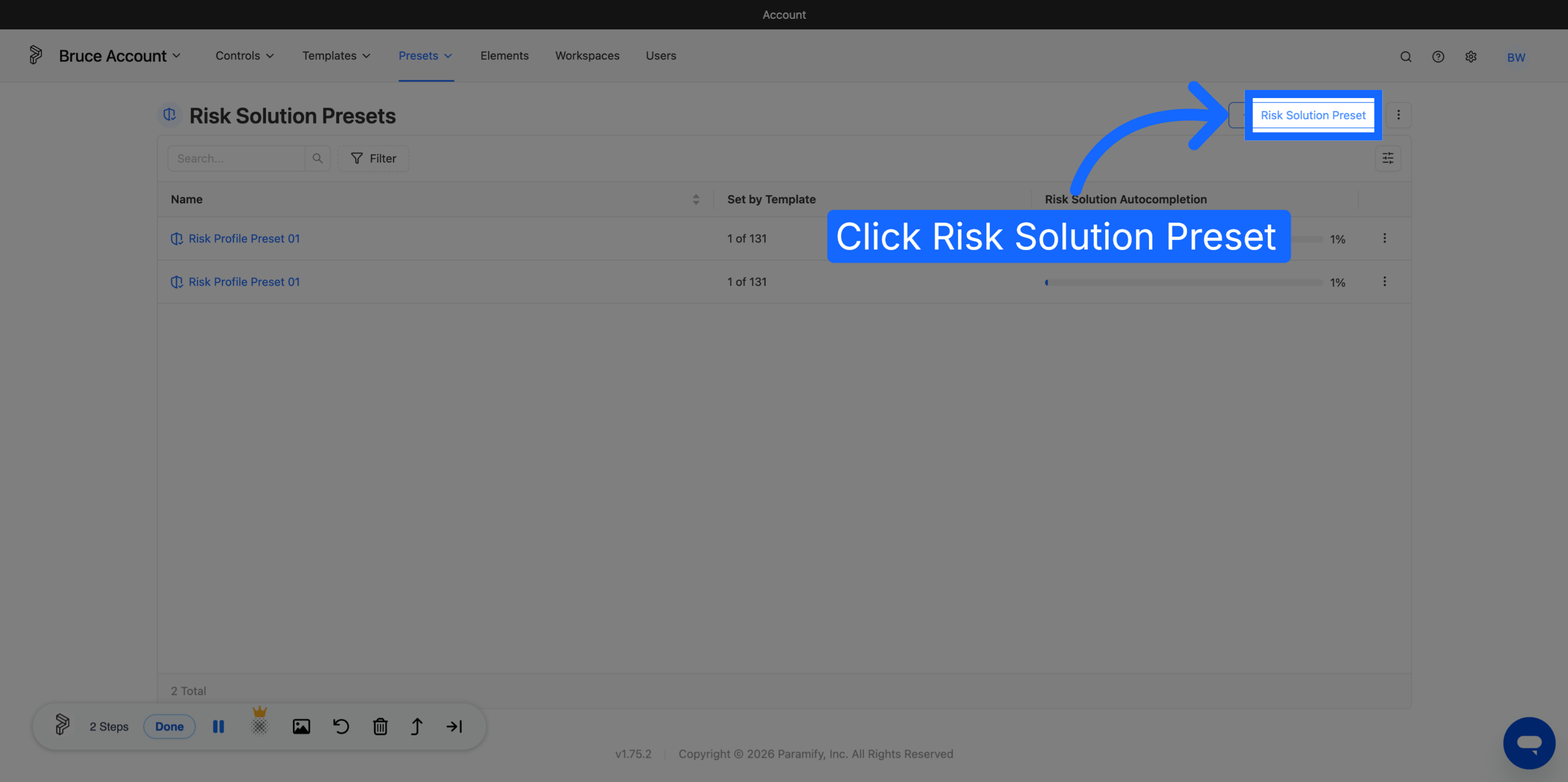 Select Risk Solution Preset