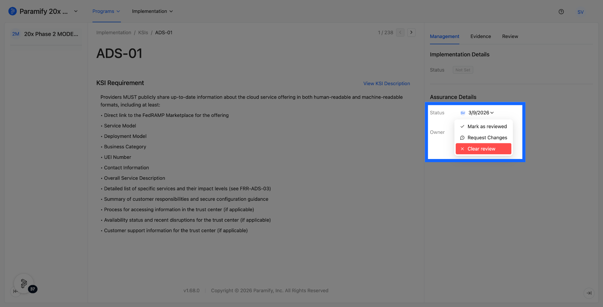 Clear Review Status