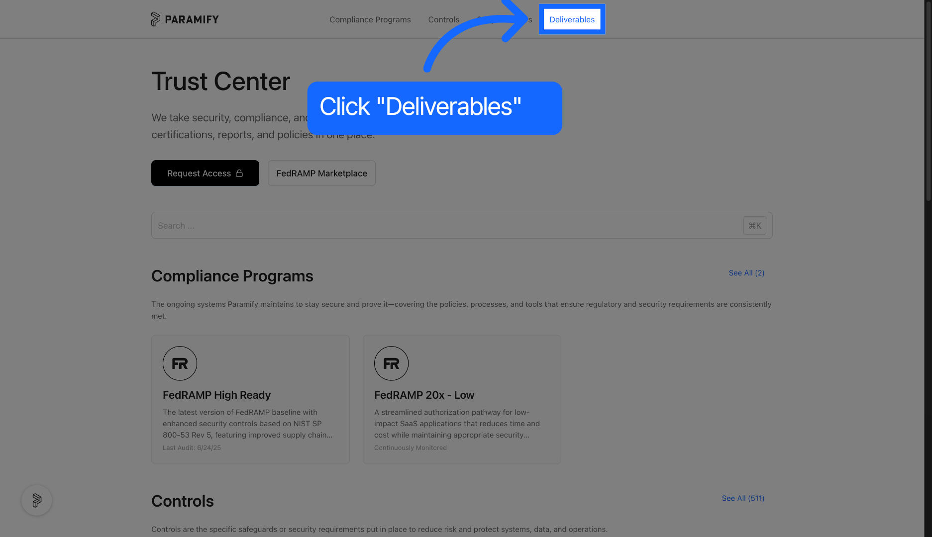 Access Deliverables Section