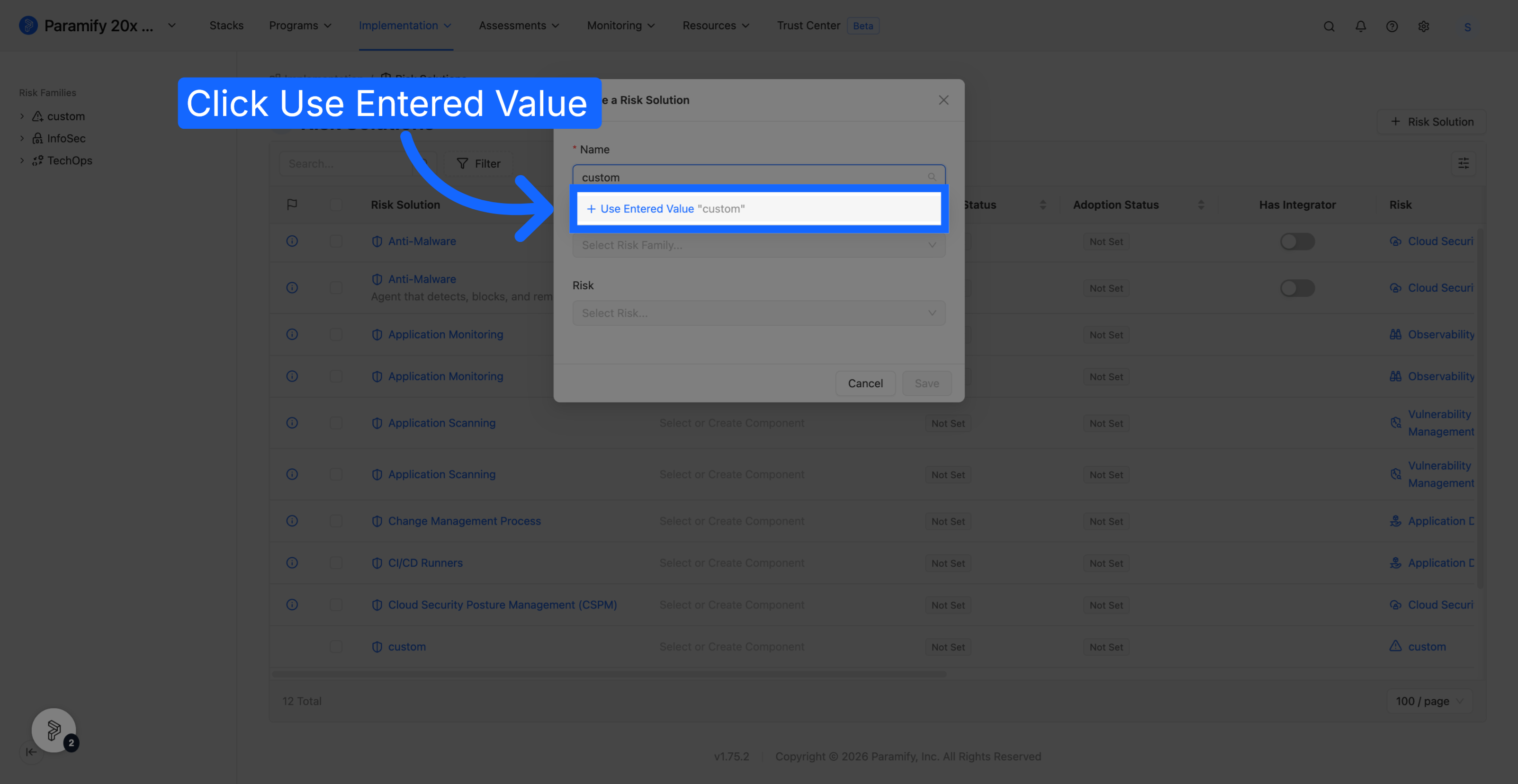 Confirm Custom Value Usage