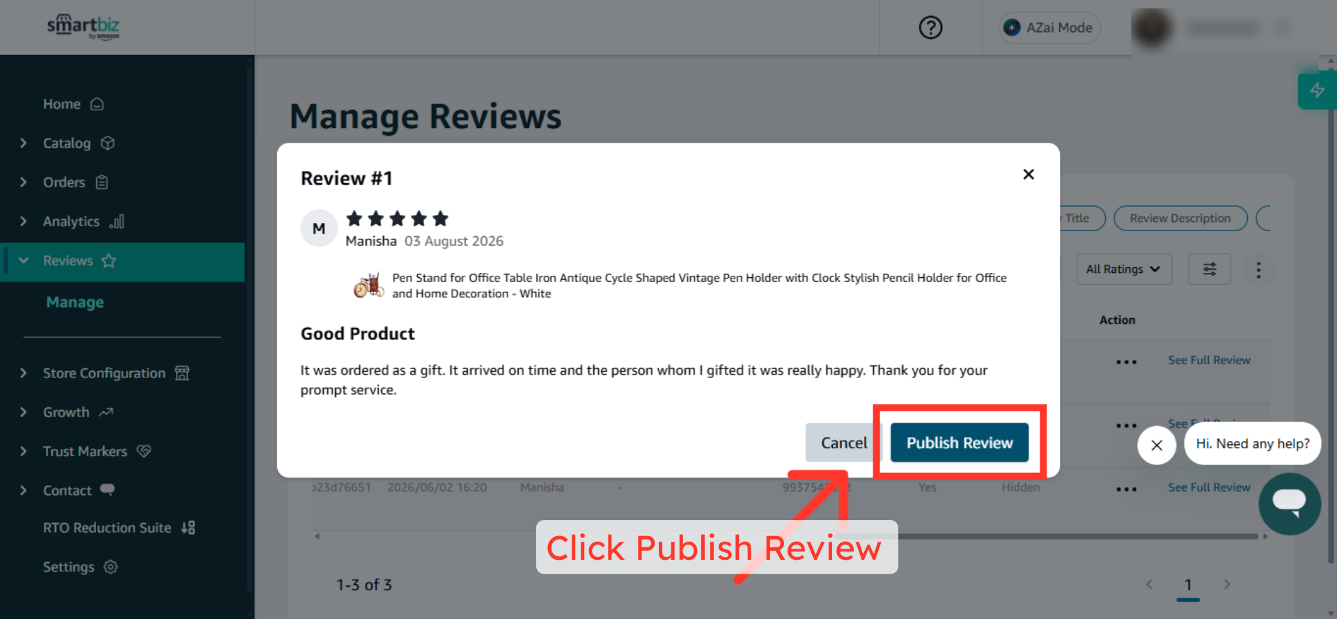 Publish Customer Review