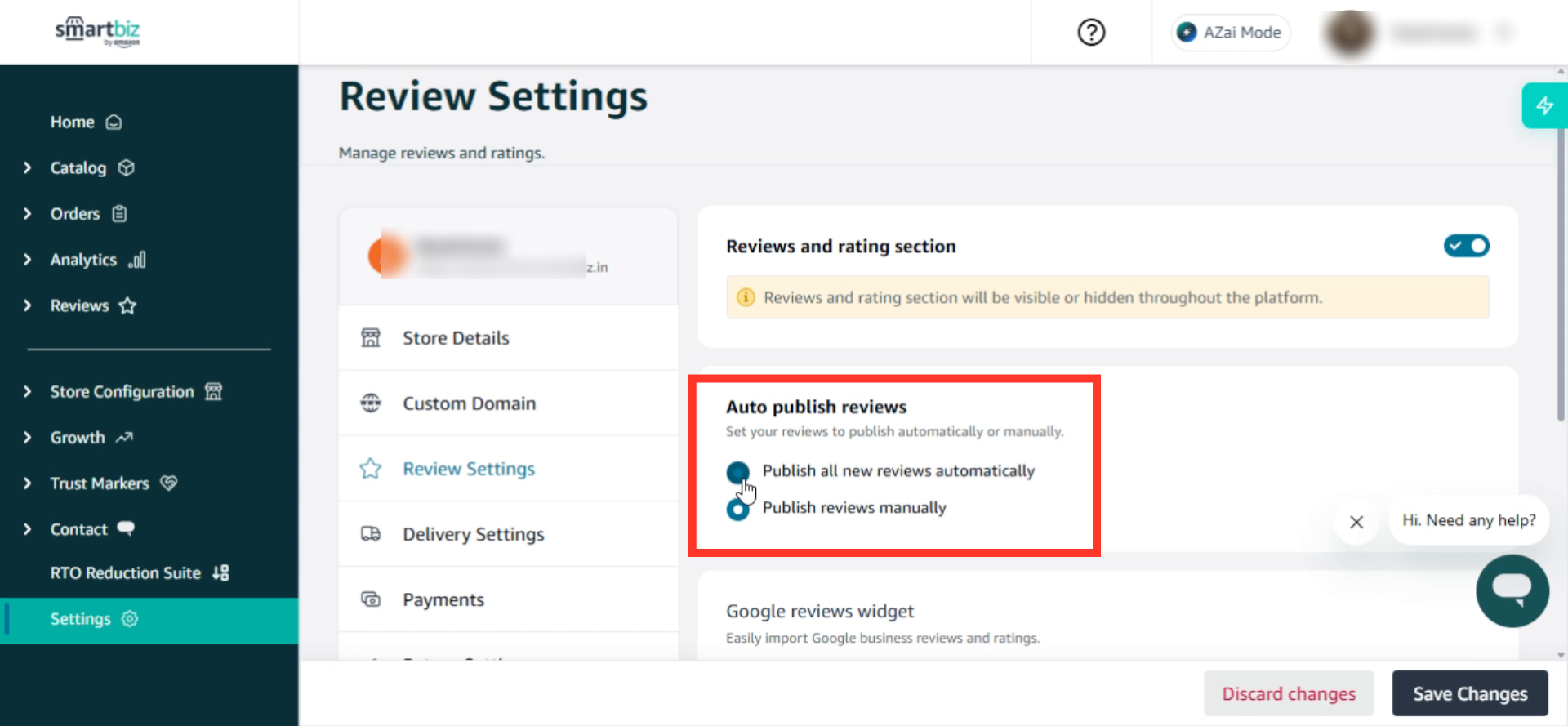 Auto publish reviews
