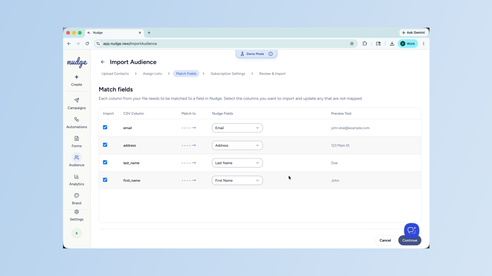 Map CSV Columns To Fields