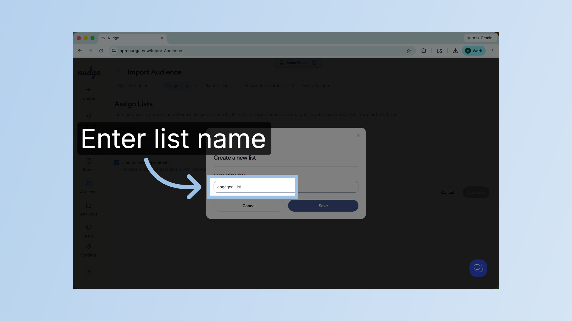 Enter Contact List Name