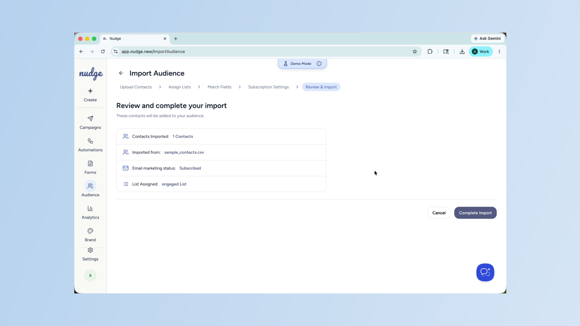 Confirm And Complete Import