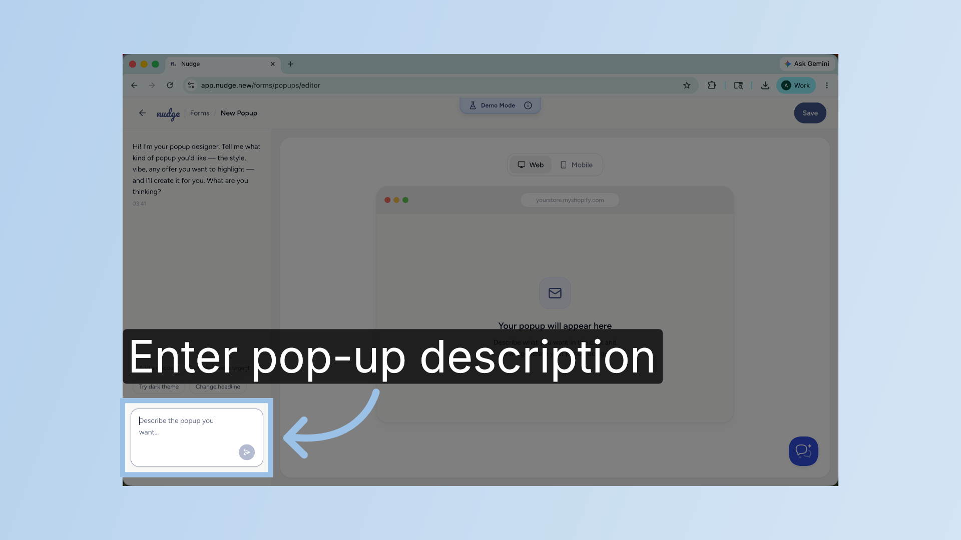 Describe Desired Pop-Up