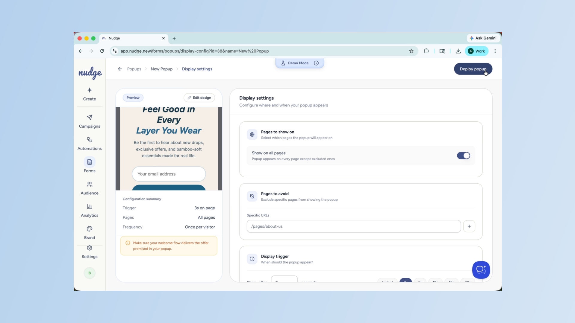 Configure Pop-Up Display Settings
